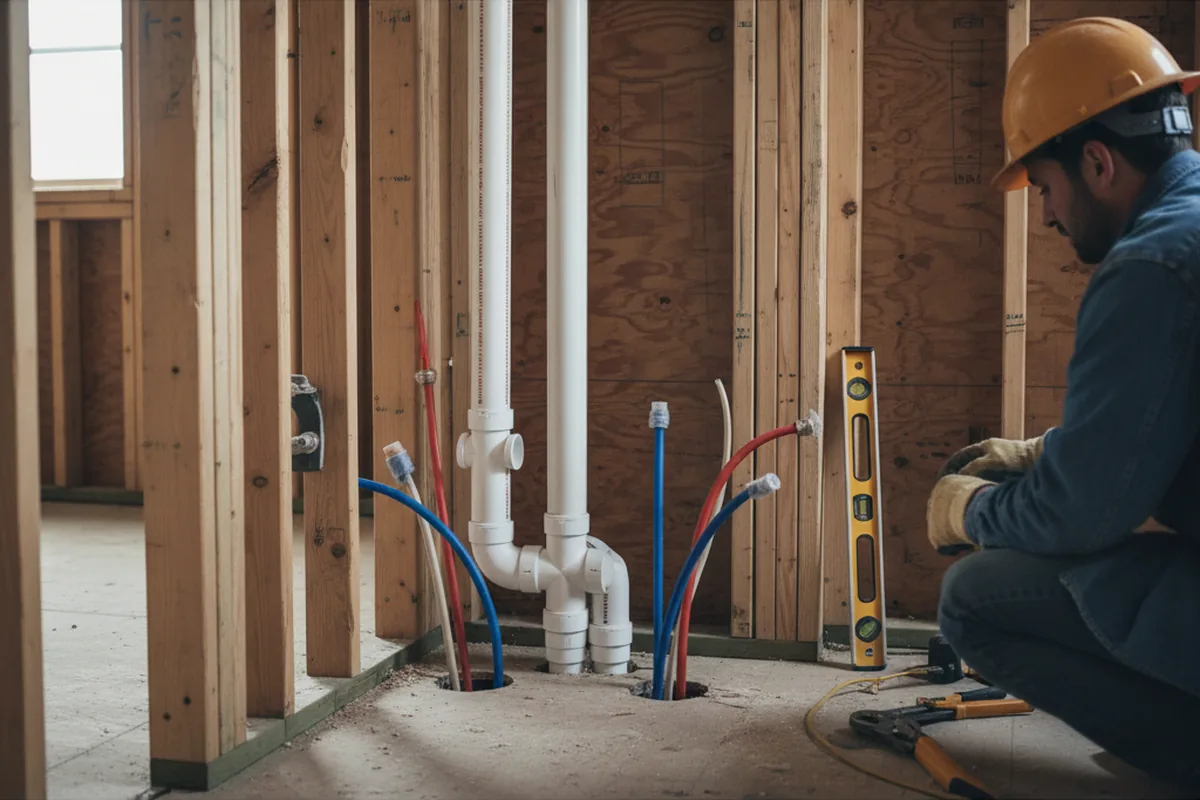 Drain and supply rough-in during Drain Cleaning in Foster